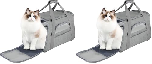 FluffyDream Pet Travel Carrier Soft Sided Portable Bag for Cats, Small Dogs, Kittens or Puppies, Collapsible, Durable, Airline Approved, Travel Friendly (Grey, 17.0" L x 10.0" W x 11.0" H) (Grey)