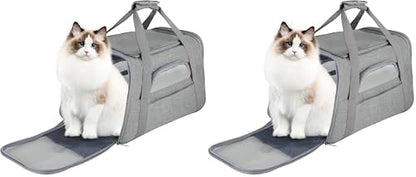 FluffyDream Pet Travel Carrier Soft Sided Portable Bag for Cats, Small Dogs, Kittens or Puppies, Collapsible, Durable, Airline Approved, Travel Friendly (Grey, 17.0" L x 10.0" W x 11.0" H) (Grey)