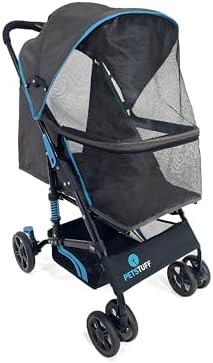 22” Buddy Buggies Foldable Pet Stroller - Shock Absorbing Frame with Storage - Machine Washable Fabric - Durable Mesh & UV Protected Retractable Canopy - Cat & Dog Stroller Up to 30lb