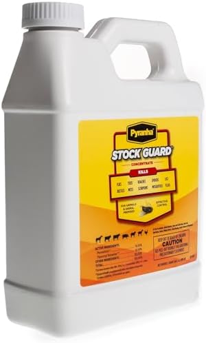 PYRANHA Stock Guard Concentrate - Livestock, Barn, Milk Rooms, Dairies, Poultry & Swine Houses Indoor Fly Control | Repels Flies, Lice, Ticks, Beetles, Mites, Gnats, 64 Oz