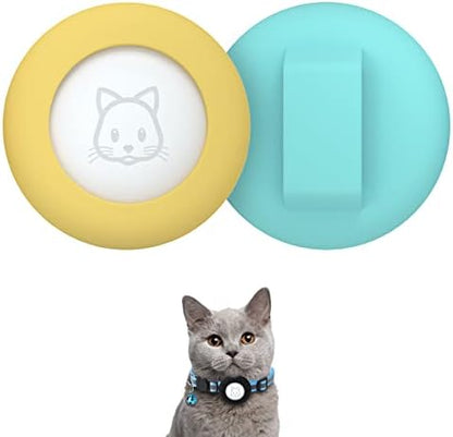 SimpleThings Compatible with Airtag Cat Collar Holder, Small Collar Holder Compatible with Apple Air Tag GPS Tracker, 2Pack Waterproof Case Cover for Cat Dog Pet Collar Within 3/8 inch (Teal&Yellow)