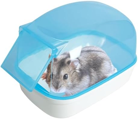 Hamiledyi Hamster Bathtub Dwarf Hamster Bathroom Sand Bath Container Sauna Room Plastic Sand Bath Box House for Gerbils Mice or Other Small Pets Animals(Blue,Small Size)