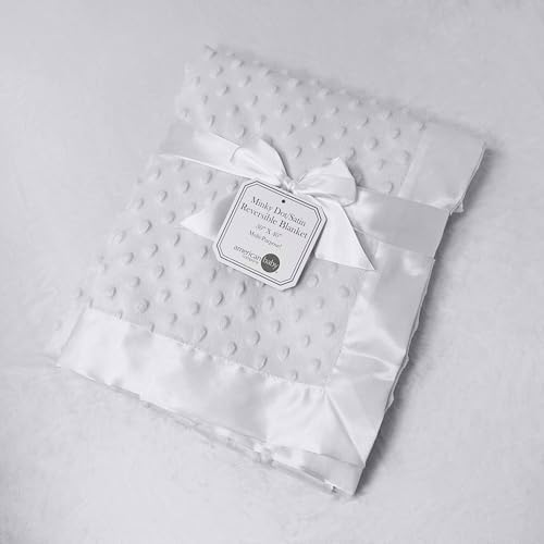 American Baby Company Heavenly Soft Chenille Receiving Blanket (30" x 40"), 2-Layer Design with Minky Dot & Silky Satin, White, for Boys and Girls