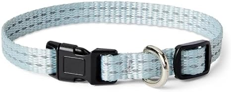 Amazon Basics Reflective & Adjustable Dog Collar, Woven Polyester, High-Viz Reflective Threads, Quick-Release Buckle, Metal D-Ring, Durable, Fast-Drying, Size XS, Blue