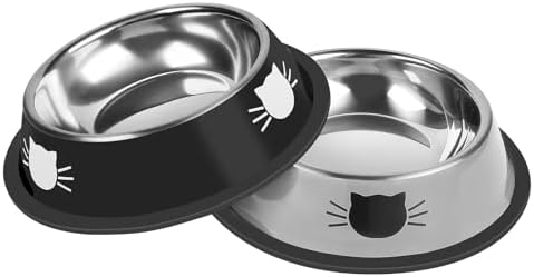 Serentive 2 Pcs Non-Slip Stainless Steel Small Cat Food Bowls - Unbreakable, Thicken 13 Oz Cat Dishes - Indoor, Removable Rubber Base, Easily Clean, Lovely Color