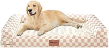 NANUYA Orthopedic Dog Bed for Large Dogs, 36 x 27 Inch, Pink Grid