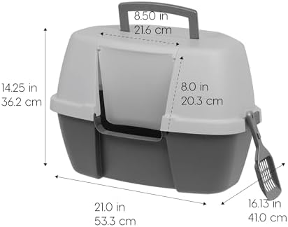 IRIS USA Large Corner Cat Litter Box, Space Saver, Dark Gray