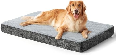 JOEJOY Orthopedic Dog Bed for Extra Large Dogs, Washable Dog Crate Bed Large Sized with Removable Cover, Egg Memory Foam Big Pet Beds, Light Grey, 47"x29"