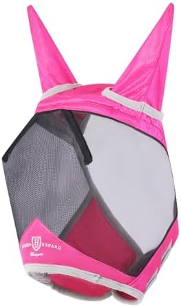 Harrison Howard CareMaster Pro Luminous Horse Fly Mask Standard with Ears UV Protection for Horse Flamingo M Cob