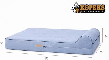 KOPEKS Orthopedic Memory Foam Dog Bed 7" Inch Thick Extra Large Dog Bed With Pillow Grey 50"x34"x10" Includes Waterproof Liner & Durable Removable Cover With Smart Design