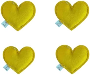 Catnip Toy – Heart Shape, Organic Catnip, 100% Wool Felt, Grown & Made in The USA - Yellow, 4 Pack