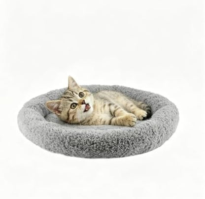 LESYPET Round Cat Bed, Soft Cat Donut Beds with Pillow Around, Machine Washable Pet Cushion for Kittens/Rabbits/Hamsters, Diameter 11.8"