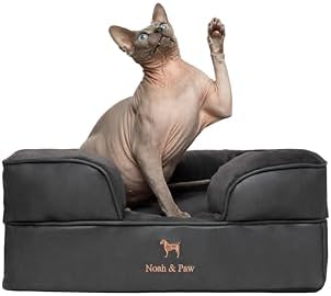 NOAH & PAW Small Dog Bed, 20x15x8 Inch, Cat Bed for Indoor Cats, Orthopedic Eggshell Memory Foam Infused with Cooling Gel, Water Resistant Inner Cover Machine Washable (Faux Leather)