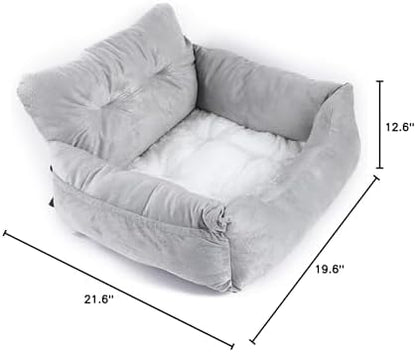 Dog Bed, Removable and Washable car Litter pet cat and Dog car Sofa Litter Suitable for Travelling. (Grey (Non-Removable))