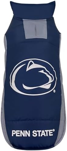 NCAA Penn State Nittany Lions Puffer Vest for Dogs & Cats, Size Medium. Warm, Cozy, and Waterproof Dog Coat, for Small and Large Dogs/Cats. Best NCAA Licensed PET Warming Sports Jacket