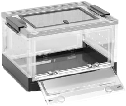Large Portable Reptile Tank with Multi-Observation Perspective Foldable and Bottom Pulley, Ideal Habitat for Gecko, Frog, Spider and so on (Black)