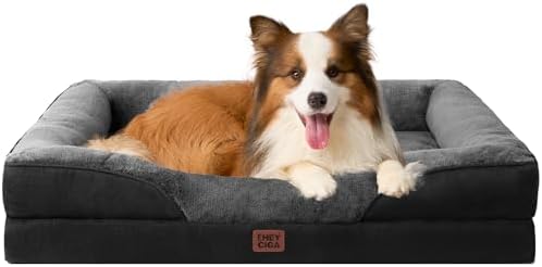 EHEYCIGA Orthopedic Dog Bed for Large Dog, Memory Foam Dog Couch,Grey/Black