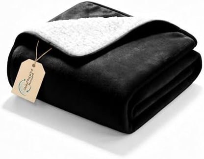 gogobunny Waterproof Bed Blanket, Reversible Sherpa Fleece Throw Blanket for Dog Puppy Cat, Furniture Cover Protects Bed Couch Sofa from Liquid Pee and Pet Fur (Black, 25x35 inches)