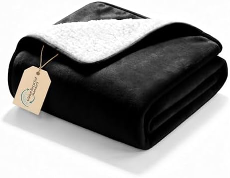 gogobunny Waterproof Bed Blanket, Reversible Sherpa Fleece Throw Blanket for Dog Puppy Cat, Furniture Cover Protects Bed Couch Sofa from Liquid Pee and Pet Fur (Black, 25x35 inches)