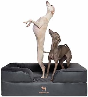 NOAH & PAW Large Dog Bed, 35x25x11 Inch, Orthopedic Dog Beds, Eggshell Memory Foam Infused with Cooling Gel, Inner Cover, Water Resistant, Machine Washable (Faux Leather)