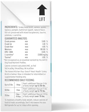 The Honest Kitchen Human Grade Functional Pour Overs: Heart Health - Turkey Broth & Salmon Stew Dog Food Topper, 5.5 oz x12
