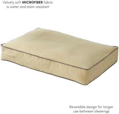 South Pine Porch Buddy Reversible Rectangle Pillow Style Microfiber Dog Bed with Removable, Machine-Washable Cover, Cream, Medium (42 in. x 30 in.)