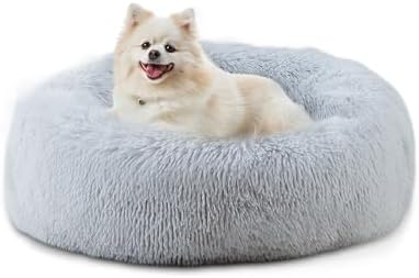Bunlitent 23 inch Calming Dog Bed, Donut Dog Bed for Small Sized Dog, Grey