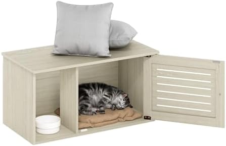 Furinno PELI Farmhouse Style Cat Litter Box Enclosure, White Wash