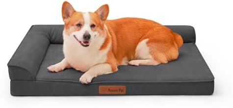 Rainmr Microsuede Dog Bed for Small & Medium Dogs - Orthopedic Dog Bed with Removable Washable Cover, Memory Foam Pet Bed Mat, 36x27 Inches, Dark Grey