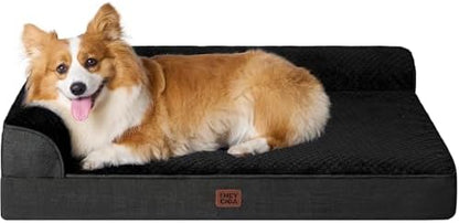 EHEYCIGA Large Dog Bed Memory Foam for Crate, Orthopedic Dog Bed Large Size Dogs with Washable Removable Cover, Waterproof Pet Sofa Couch with Nonskid Bottom, 35x22x6, Black
