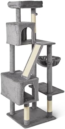 Amazon Basics Indoor Cat & Kittens Multi-Level Climbing Activity Tower with Scratching Posts, FSC Certified, 60.1" (152.7cm) H, Grey