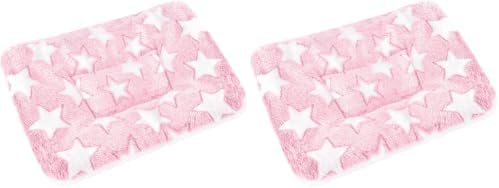 Small Animal Bed Mat, Soft & Warm, Suitable for Guinea Pig, Hamster, Rabbit, Rat and Bearded Dragon (X-Large(13.3''x9.4''), Star Pink) (Pack of 2)