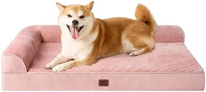EHEYCIGA Memory Foam Dog Bed Large Size Dogs, Orthopedic Dog Bed Large with Washable Removable Cover, Waterproof Pet Sofa Couch with Nonskid Bottom, 36x27x6, Pink