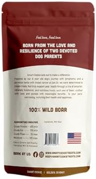 Smart Cookie 100% Wild Boar Jerky Dog Treats - Single Ingredient Hypoallergenic Training Treat Strips for Dogs and Puppies with Sensitive Stomachs - 100% Boar Meat, Grain Free, Made in USA - 3oz