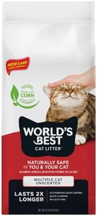World's Best Cat Litter Multiple Cat, Unscented, Odor Control, 32 lb Bag