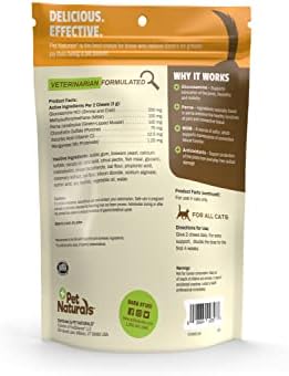 Pet Naturals Hip and Joint Supplement with Glucosamine, Green-Lipped Mussel, and Chondroitin for Cats, Duck Flavor, 30 Chews