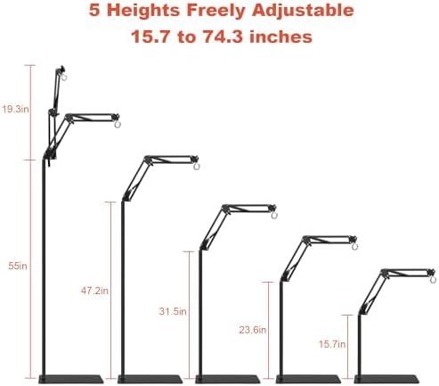 Reptile Heat Lamp Stand, Adjustable 15.7-74.3" 360° Swing Arm Light Holder