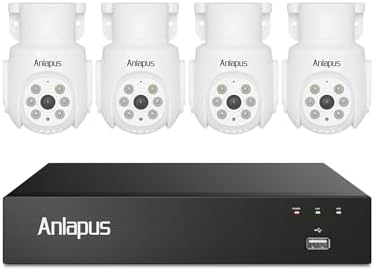 Anlapus 5MP Security Camera System, 4X 2MP Pan/Tilt Audio Cams, No HDD