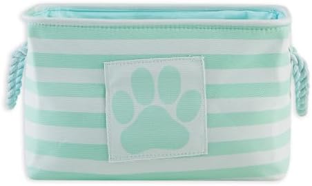 Bone Dry Pet Storage Collection Striped Paw Patch Bin, Aqua, Small Rectangle