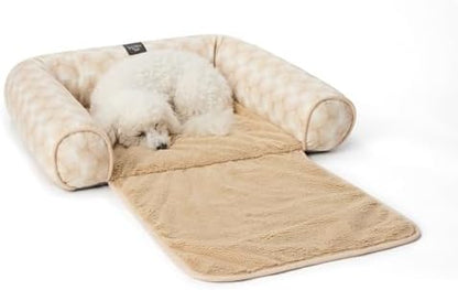 Nicole Miller New York PET Kendall Fluted Geo Cozy Couch Protector Pet Bed, Cozy & Calming, Non-Slip Bottom, Machine Washable, Taupe, Large 40"x23"x4"