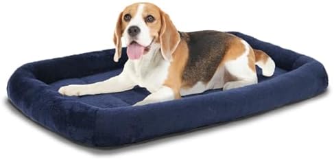 Patas Lague Small Dog Bed Bolster Pet Crate Mat 24''x18'' Navy Blue