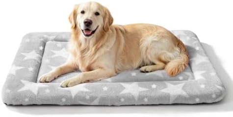 Dog Bed Mat, Reversible Dog Crate Pad with Washable Kennel Mat and Soft Foam, Pet Bed for Dogs & Cats, for Crates Carriers & Travel(Big&Small Stars Grey, 35" L*23" W*1.5" Th)
