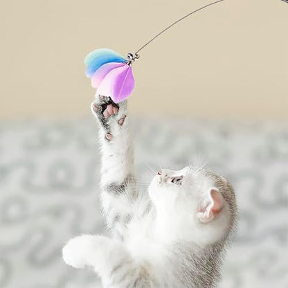 JXFUKAL Cat Feather Toy Refills, 6Pcs Simulation Bird Mouse Bee Worm Feather Cat Lures Wand Attachment Replacement for Kitty Kitten Indoor Cats Accessories