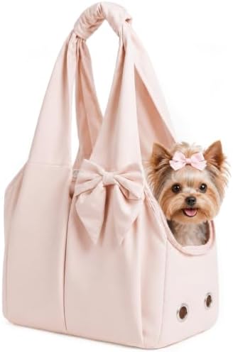 Fashion Dog Purse Carrier for Small Dogs, Soft-Sided Dog Bag Carrier with 4 Large Pockets, No Collapse, Lightweight, Smart Zipper Lock, Comfortable Puppy Cats Rabbit Carrier for Travel, Outdoor(Pink)