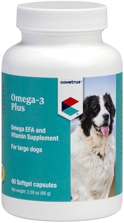 Covetrus Omega-3 Soft Gels for Large Dogs – Essential Fatty Acids with Vitamins A, E & D3 – Skin, Coat & Joint Supplement – 60 Count