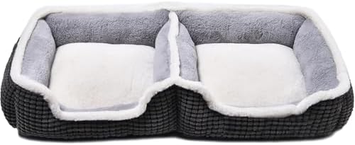 Dog Beds for Two Small Dogs, Double Cat Beds for Indoor Cats, Super Soft Washable Cat Bed with Anti-Slip & Water-Resistant Bottom, Luxury Durable Kitten Bed Puppy Bed, Rectangle Grey Animal Pet Beds