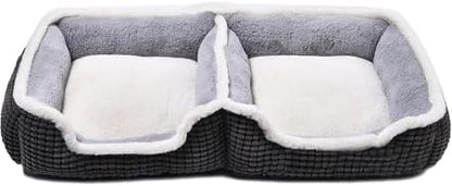 Dog Beds for Two Small Dogs, Double Cat Beds for Indoor Cats, Super Soft Washable Cat Bed with Anti-Slip & Water-Resistant Bottom, Luxury Durable Kitten Bed Puppy Bed, Rectangle Grey Animal Pet Beds
