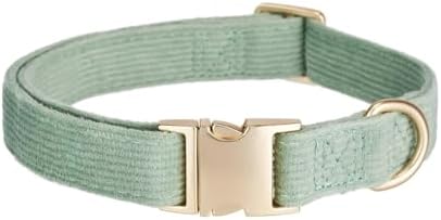 Cotton Fibric Dog Collar with High Grade Metal Buckle, for Small Dogs(Light Green,Small:10-15")