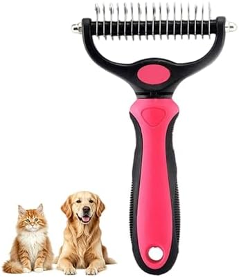 Dematting Comb for Dogs and Cats, Undercoat Rake Pet Brush for Long Hair, Deshedding Dog Brush Removes Tangles Knots and Loose Fur, Grooming Tool for Thick Coats (Pink L)