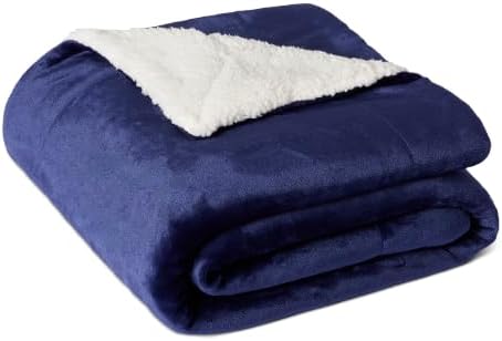 Amazon Basics Reversible Sherpa Throw Blanket, Warm for Bed and Couch, 50"x60", Navy